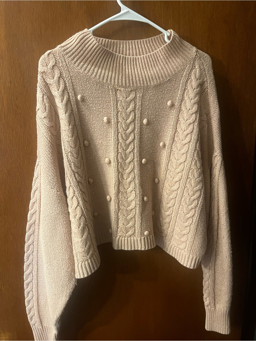 Cozy Cable-Knit Pom-Pom Sweater - Light Dusty Pink
